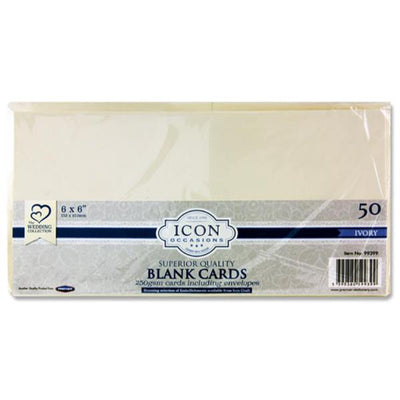 Icon Occasions 6x6 Cards & Envelopes - 250gsm - Ivory - Pack of 50-Craft Paper & Card-Icon|Stationery Superstore UK