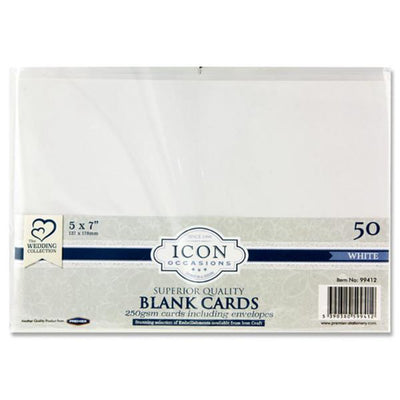 Icon Occasions 5x7 Cards & Envelopes - 250gsm - White - Pack of 50-Craft Paper & Card-Icon|Stationery Superstore UK
