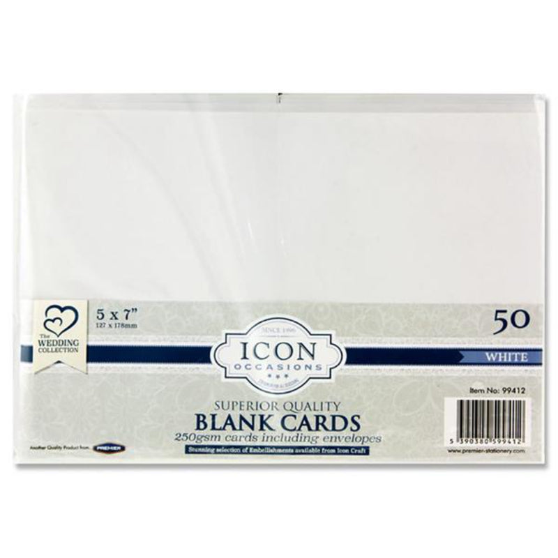 Icon Occasions 5x7 Cards & Envelopes - 250gsm - White - Pack of 50