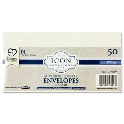 Icon Occasions DL Envelopes - 100gsm - Ivory - Pack of 50-Craft Envelopes-Icon|Stationery Superstore UK