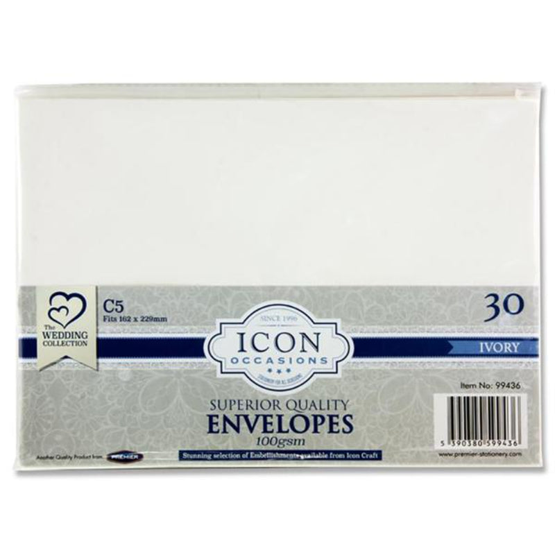 Icon Occasions C5 Envelopes - 100gsm - Ivory - Pack of 30-Craft Envelopes-Icon|Stationery Superstore UK