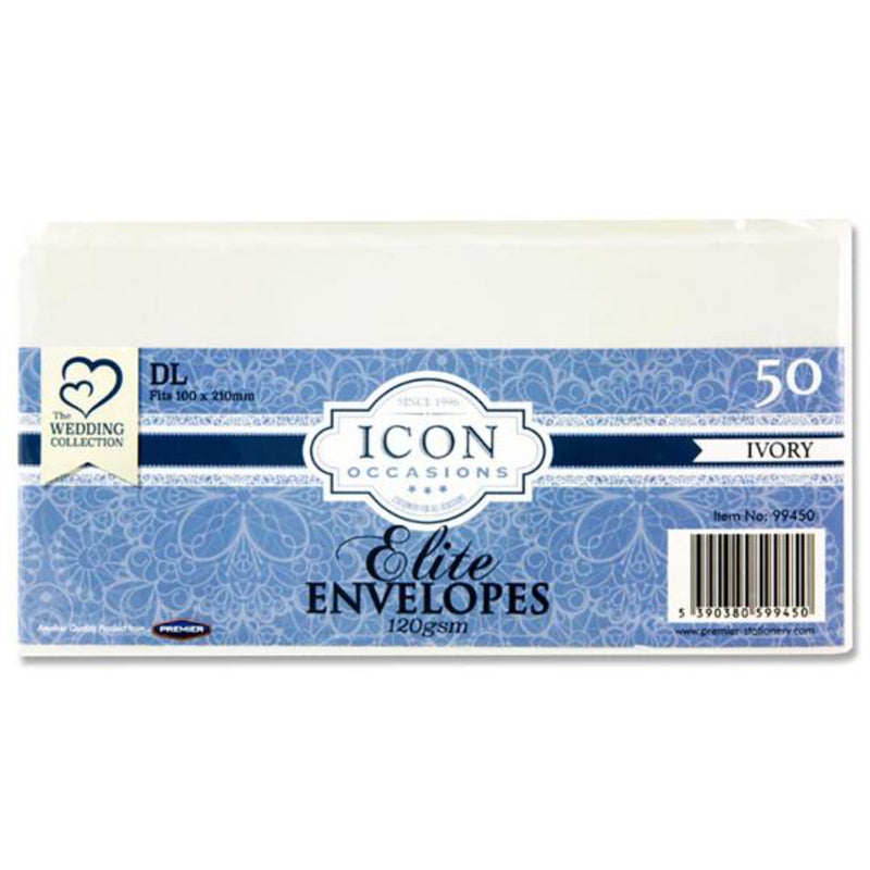 Icon Occasions DL Envelopes - 120gsm - Ivory - Pack of 50-Craft Envelopes-Icon|Stationery Superstore UK