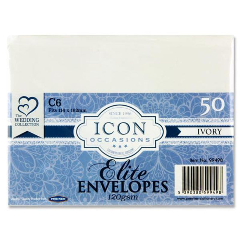 Icon Occasions C6 Envelopes - 120 gsm - Ivory - Pack of 50-Craft Envelopes-Icon|Stationery Superstore UK