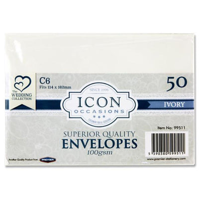 Icon Occasions C6 Envelopes - 100 gsm - Ivory - Pack of 50-Craft Envelopes-Icon|Stationery Superstore UK