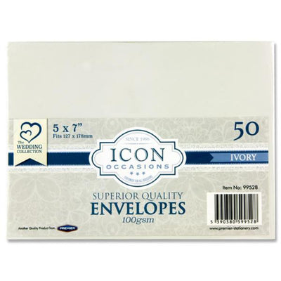 Icon Occasions 5x7 Envelopes - 100gsm - Ivory - Pack of 50-Craft Envelopes-Icon|Stationery Superstore UK