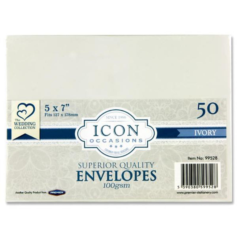 icon-occasions-5x7-envelopes-100gsm-ivory-pack-of-50|Stationerysuperstore.uk