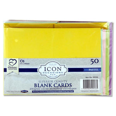 icon-occasions-c6-cards-envelopes-250gsm-pastel-pack-of-50|Stationerysuperstore.uk