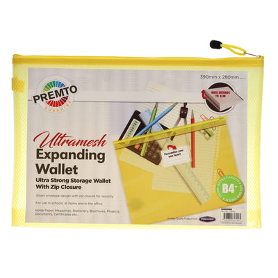 premto-b4-ultramesh-expanding-wallet-with-zip-sunshine-yellow|Stationerysuperstore.uk