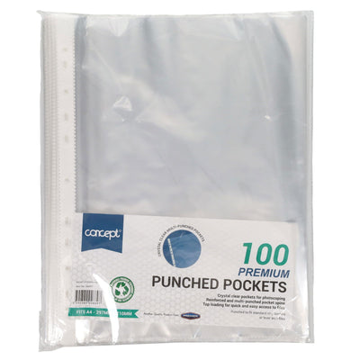 Premier Office A4 Protective Punched Pockets - Pack of 100-Punched Pockets-Premier Office|Stationery Superstore UK