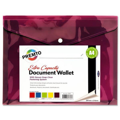 Premto A4 Extra Capacity Document Wallet with Button Closure - Grape Juice-Document Folders & Wallets-Premto|Stationery Superstore UK