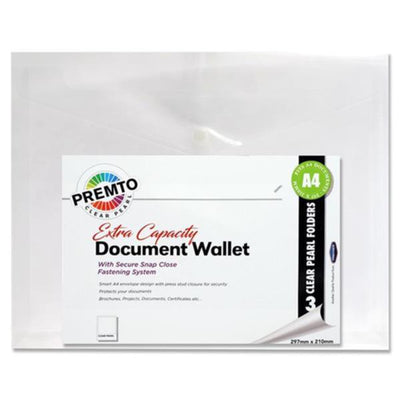 Premto A4 Multipack | Extra Capacity Document Wallet - Clear Pearl - Pack of 3-Document Folders & Wallets-Premto|Stationery Superstore UK