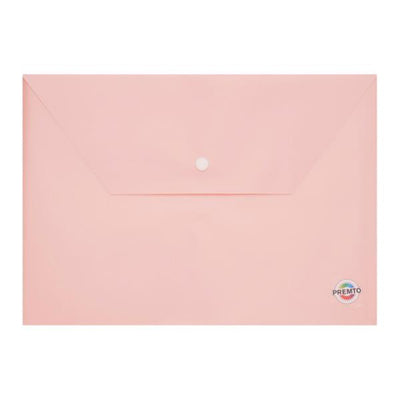 Premto Pastel A4 Button Wallet - Pink Sherbet-Document Folders & Wallets-Premto|Stationery Superstore UK