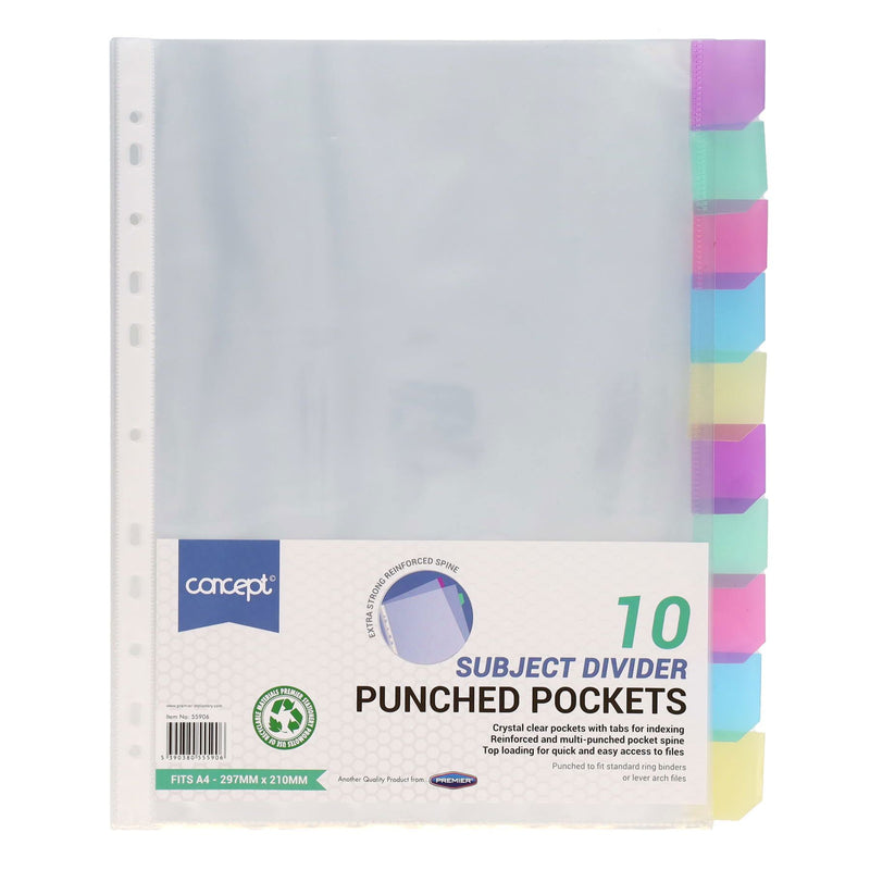 Premier Office A4 Subject Divider Protective Punched Pockets - 10 Tabs-Punched Pockets-Premier Office|Stationery Superstore UK