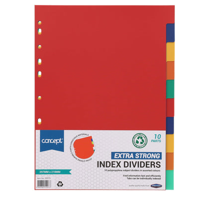 Concept A4 Extra Strong Plastic Subject Dividers - 10 Tabs-Page Dividers & Indexes-Concept|Stationery Superstore UK