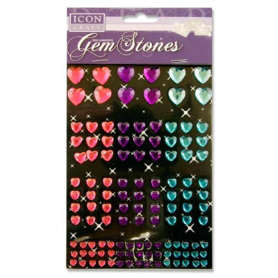 Icon Self Adhesive Gem Stones - Hearts - Various Colours and Sizes - Pack of 120-Rhinestones & Flatbacks-Icon|Stationery Superstore UK