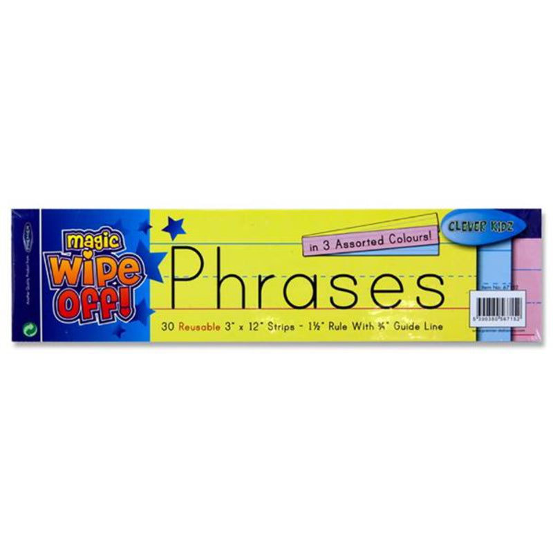 Clever Kidz Wipe-Off Reusable Phrases Strips - 3 x 24 - Coloured - Pack of 30-Sentence Strips-Clever Kidz|Stationery Superstore UK