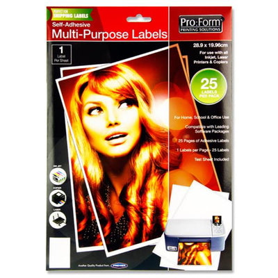 Pro:Form Self Adhesive Multipuprose Labels - 199x289mm - 25 Sheets-Labels-Pro:Form|Stationery Superstore UK