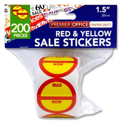 Premier Office 1.5 Red & Yellow Sale Stickers - Roll of 200 Stickers-Sale Cards & Stickers-Premier Office|Stationery Superstore UK