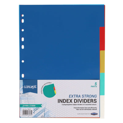 Premier Office Extra Strong Plastic Subject Dividers - 5 Dividers