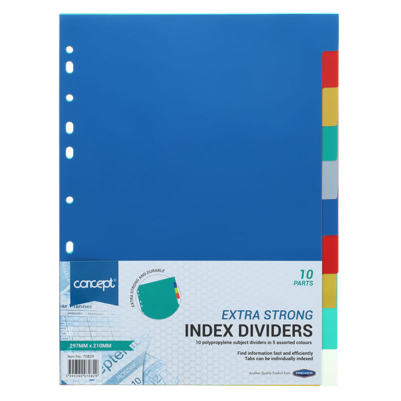Concept Extra Strong Plastic Subject Dividers - 10 Dividers-Page Dividers & Indexes-Concept|Stationery Superstore UK