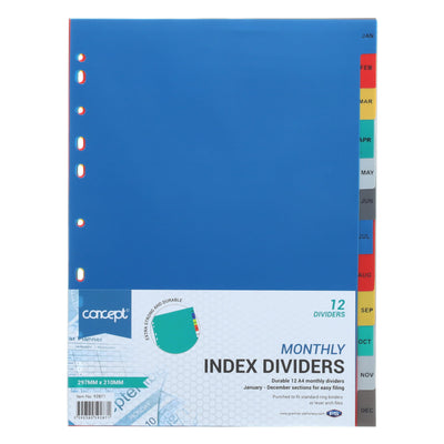 Concept A4 Monthly Subject Dividers - 12 Tabs-Page Dividers & Indexes-Concept|Stationery Superstore UK