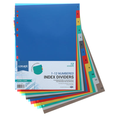 Concept A4 Numbered 1-12 Subject Dividers-Page Dividers & Indexes-Concept|Stationery Superstore UK
