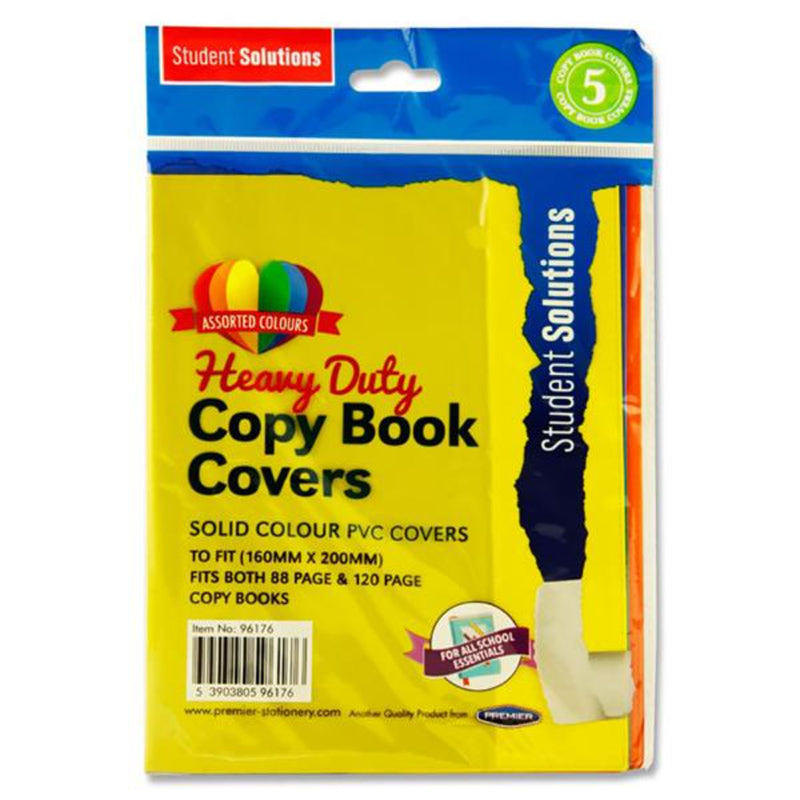 Student Solutions 160x200mm Heavy Duty Copy Book Covers - 5 Solid Colours - Pack of 5-Book Covering-Student Solutions|Stationery Superstore UK