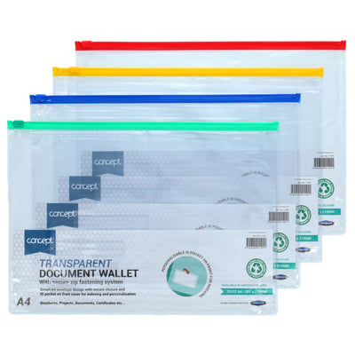 Concept Multipack | A4 Data Envelope W/Zipper - Pack of 12-Document Folders & Wallets-Concept|Stationery Superstore UK