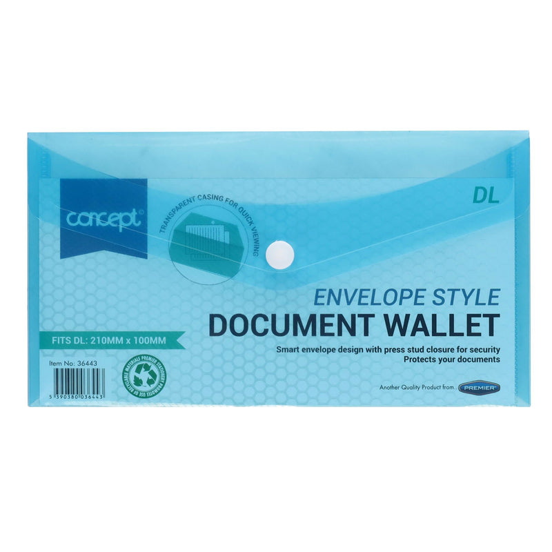 Premier Office DL Envelope-Style Document Wallet with Button - Clear Blue-Document Folders & Wallets-Premier Office|Stationery Superstore UK