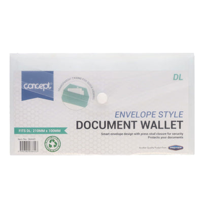 Premier Office DL Envelope-Style Document Wallet with Button - Clear White-Document Folders & Wallets-Premier Office|Stationery Superstore UK