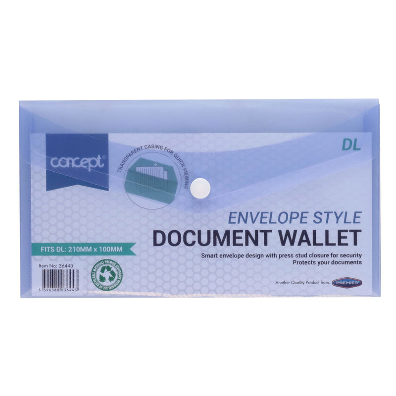 Premier Office DL Envelope-Style Document Wallet with Button - Clear Purple