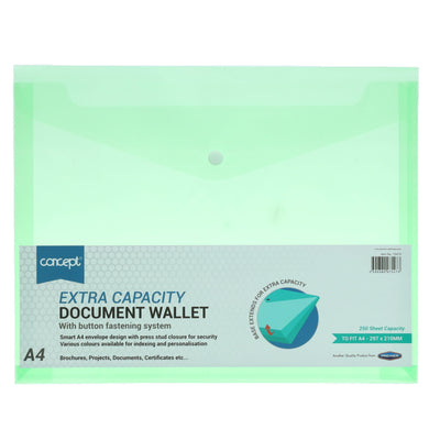 A4 Extra Capacity Document Wallet - Green-Document Folders & Wallets-Concept|Stationery Superstore UK