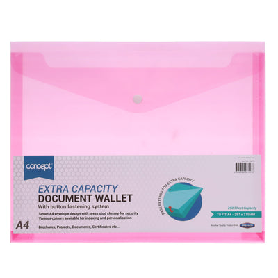 A4 Extra Capacity Document Wallet - Pink-Document Folders & Wallets-Concept|Stationery Superstore UK