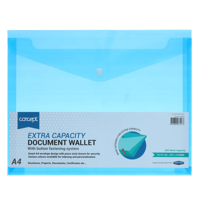 A4 Extra Capacity Document Wallet - Blue-Document Folders & Wallets-Concept|Stationery Superstore UK