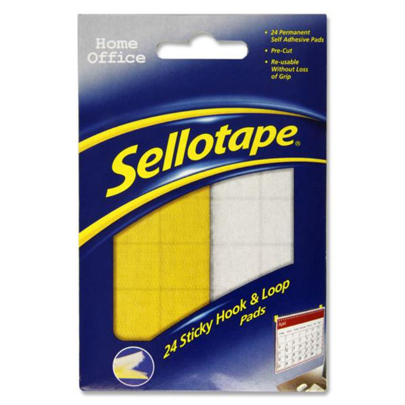Sellotape Sticky Hook & Loop Pads - Pack of 24