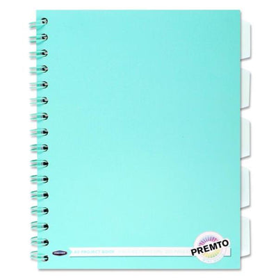 Premto Pastel A5 Wiro Project Book - 5 Subjects - 200 Pages - Mint Magic-Subject & Project Books-Premto|Stationery Superstore UK