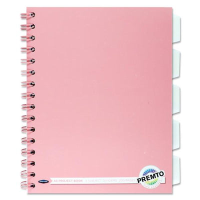 Premto Pastel A5 Wiro Project Book - 5 Subjects - 200 Pages - Pink Sherbet-Subject & Project Books-Premto|Stationery Superstore UK