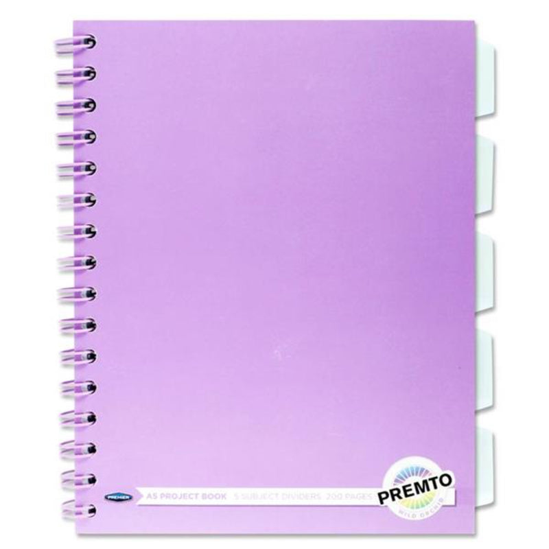 Premto Pastel A5 Wiro Project Book - 5 Subjects - 200 Pages - Wild Orchid-Subject & Project Books-Premto|Stationery Superstore UK