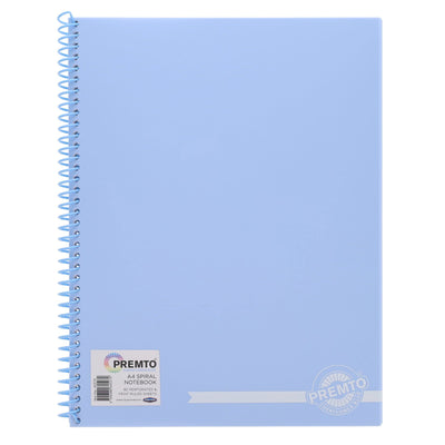 Premto Pastel A4 Spiral Notebook PP - 160 Pages - Cornflower Blue-A4 Notebooks-Premto|Stationery Superstore UK
