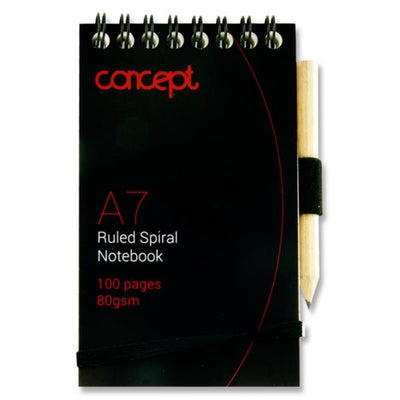 Concept A7 Spiral Pocket Notebook with Pencil - 100 Pages-Assorted Notebooks-Concept|Stationery Superstore UK