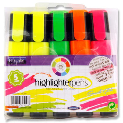Pro:Scribe Highlighter Pens - Pack of 5-Highlighters-Pro:Scribe|Stationery Superstore UK