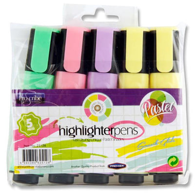 Pro:Scribe Highlighter Pens - Pastel - Pack of 5-Highlighters-Pro:Scribe|Stationery Superstore UK