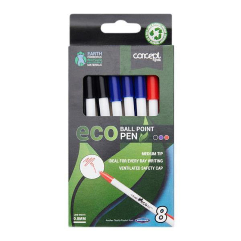 concept-green-eco-0-8mm-ballpoint-pens-box-of-8|Stationery Superstore UK