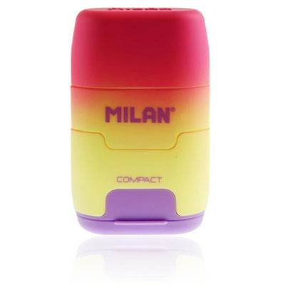 Milan Compact Twin Hole Sharpener & Eraser Sunset Pink-Sharpeners-Milan|Stationery Superstore UK