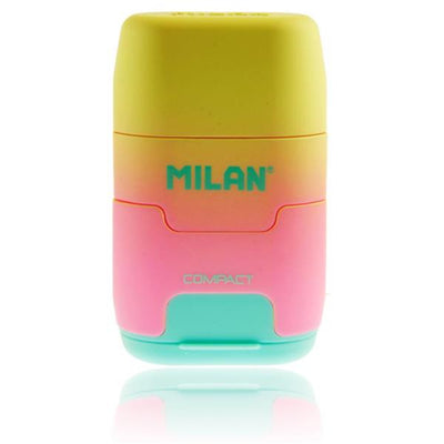 Milan Compact Twin Hole Sharpener & Eraser Sunset Yellow-Sharpeners-Milan|Stationery Superstore UK