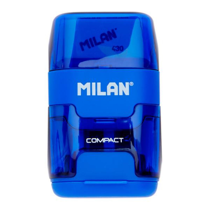 Milan Compact Twin Hole Sharpener & Eraser - Blue-Sharpeners-Milan|Stationery Superstore UK