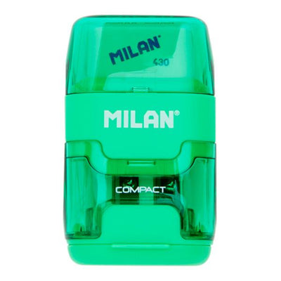 Milan Compact Twin Hole Sharpener & Eraser - Green-Sharpeners-Milan|Stationery Superstore UK
