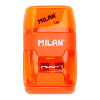 Milan Compact Twin Hole Sharpener & Eraser - Orange-Sharpeners-Milan|Stationery Superstore UK