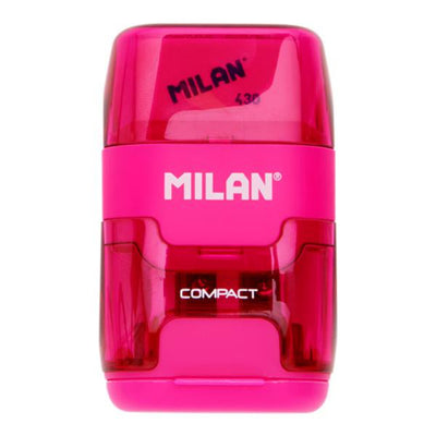 Milan Compact Twin Hole Sharpener & Eraser - Pink-Sharpeners-Milan|Stationery Superstore UK