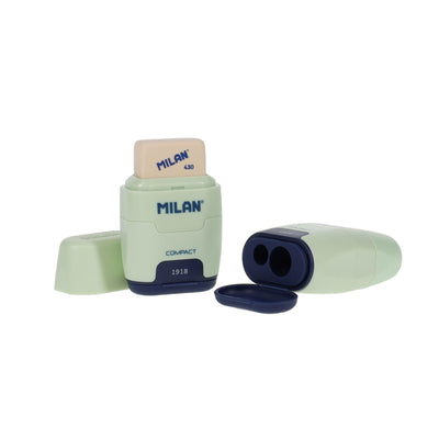 Milan Compact Twin Hole Sharpener & Eraser Matte Finish - Mint-Sharpeners-Milan|Stationery Superstore UK